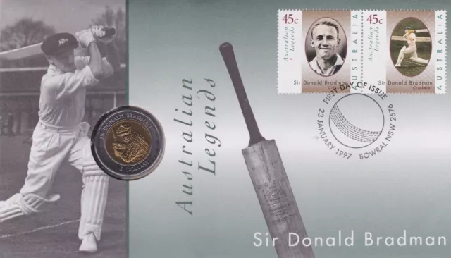 1997 Australian Legends Sir Don Bradman Coin $5 Coin Cover