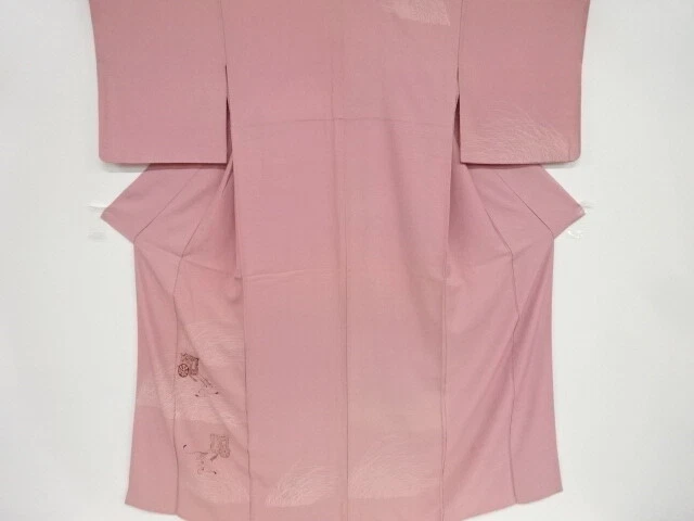 45639# Japanese Kimono / Antique Kimono / Embroidery / Grass & Carriage
