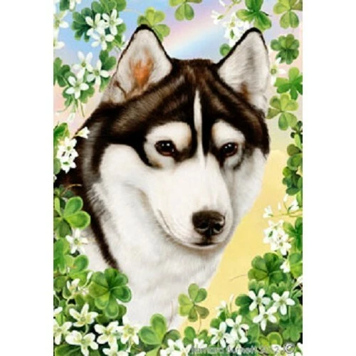 Clover Garden Flag - Brown-Eyed Black and White Siberian Husky 310381