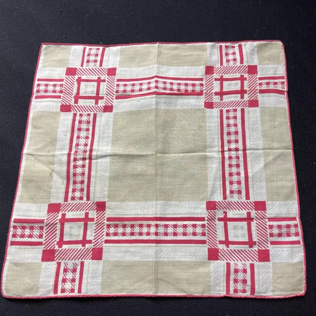 Vintage Ladies’ Khaki, Red & White Plaid & Check Hankie Handkerchief