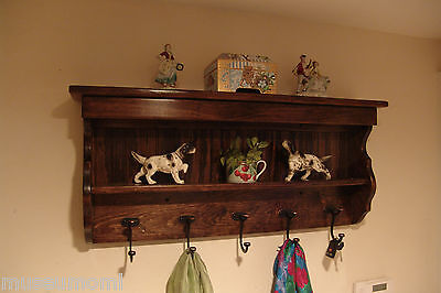 35" Handcrafted Wooden Coat Rack, Key Hooks Entry Shelf, Jacobean, other models