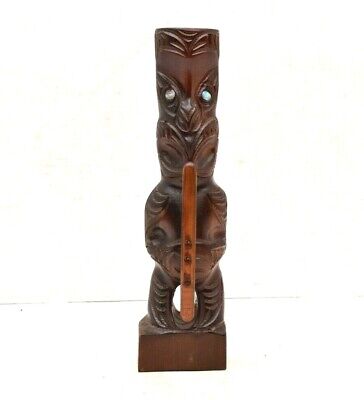 Vintage Carved Wood Tiki Statue Maori New Zealand Polynesian Art 10.25" Figure
