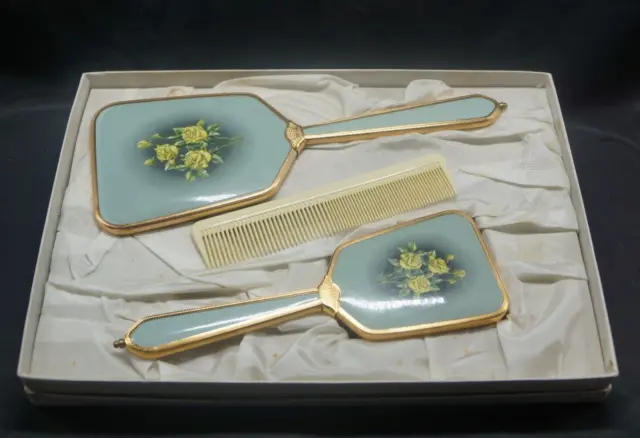 Vintage 5th Avenue Vanity Hand Mirror - Hair Brush & Comb Set