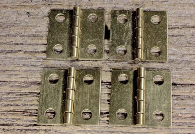 4 Old Door Little Hinges Solid Brass 1 X 1" Jewelry Small Box Vintage Butts