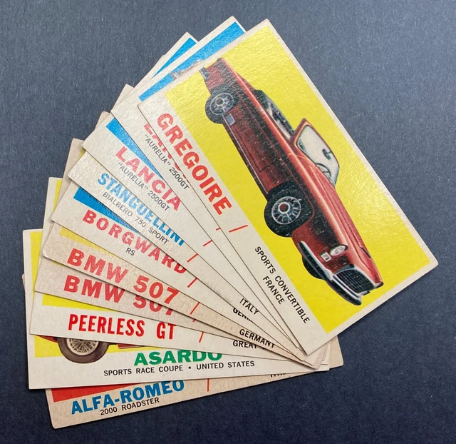 VINTAGE 1961 Topps Sports Cars Lot of 10 cards!    4 SP WHITE BACKS!    BMW 507!