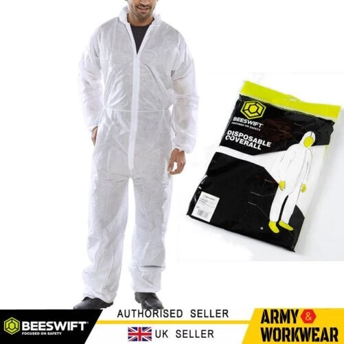 Beeswift Jetable Polypropylène Travail Blanc Élastiqué Capuche Avant Zip Adultes