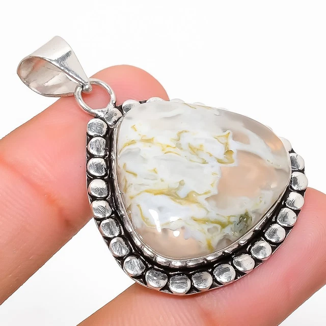 Tree Agate Gemstone Handmade 925 Sterling Silver Jewelry Pendant 1.69"