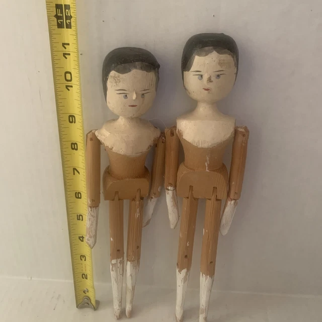 2 Grodnertal Grodner Tal Wooden 11.5" Carved Peg Doll - Vintage/Antique - #4