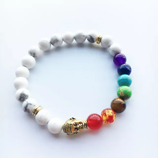 8mm Howlite Gemstone 7 chakras Spiritualitymala bracelet Healing Buddhism Mala