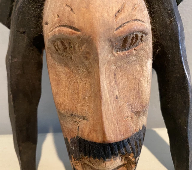 Hand carved and stained wooden man’s face￼ Rasta Dreadlocks Bob Marley Rustic 3