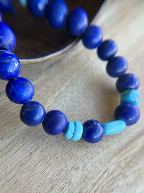 Bracciale Elastico Anni '80 In Acciaio E Pietra Turchese, 10mm, Stile Navajo, Unisex - Foto 5
