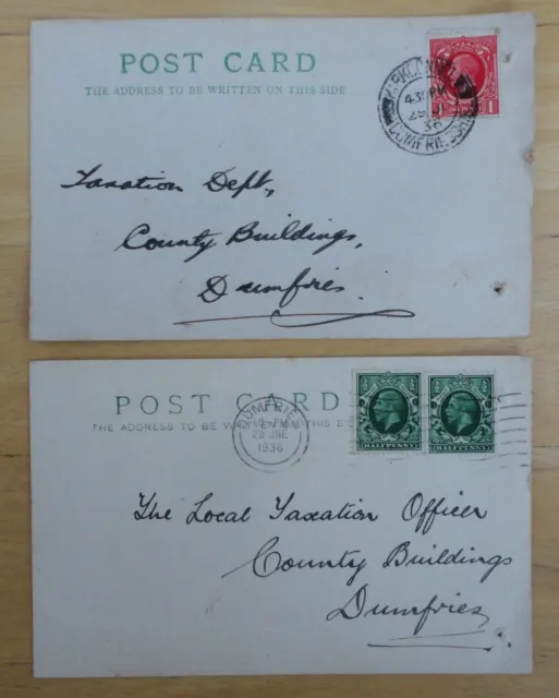 2 x Dumfries Tax Office Motor Licence Postcard Receipts 1936