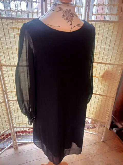 Womens Size 14 Black Dress With Shear Sleeves And Jewelled Cuffs Party Summer