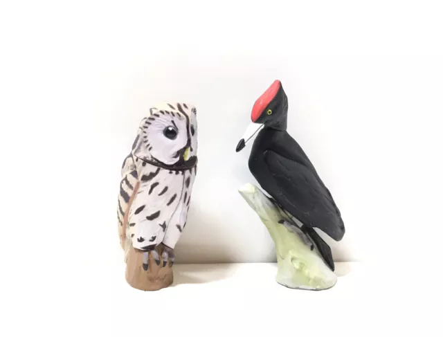 Kaiyodo Furuta Choco Egg Classic Black Woodpecker & Ural Owl Bird Figure Set