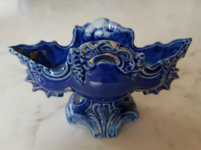 ancien vide poche ou vase miniature en porcelaine fine bleue - art déco - BE