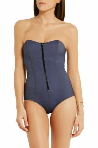 Lisa Marie Fernandez The Leigh Stretch Denim Zip Front Swimsuit Size II 2/4  NWT