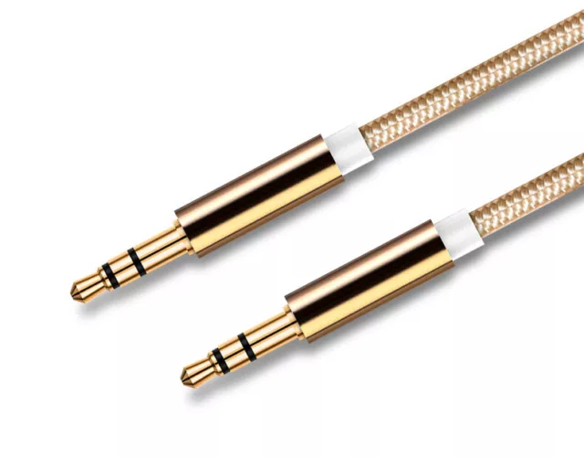 Golden Aux Cable Audio Lead 3.5mm Jack to Jack Stereo Male for Car PC Phone 1m