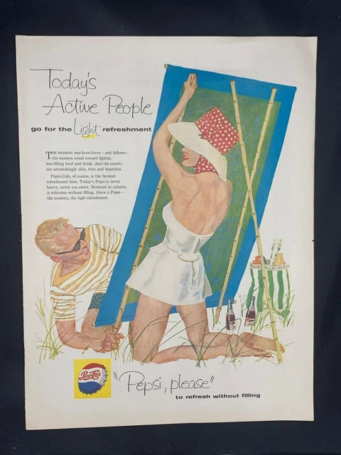 Magazine Ad* - 1958 - Pepsi - Beach Couple