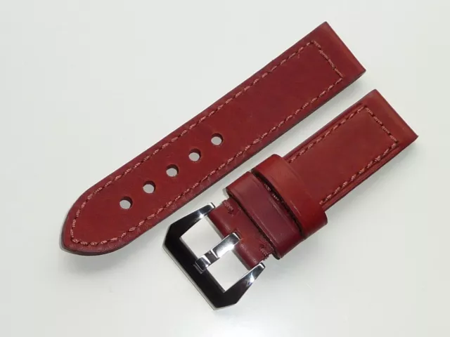 Bracelet en cuir véritable marron tricoté à la main 24 mm avec boucle polie pour PANERAI