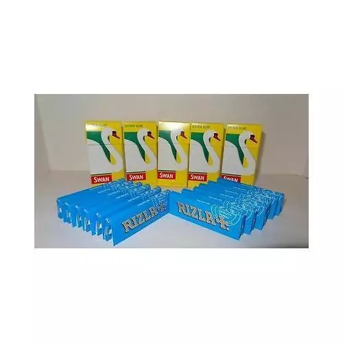 600 x Rizla Blue Regular Rolling Papers & Swan Extra Slim Filter Tips Smoking