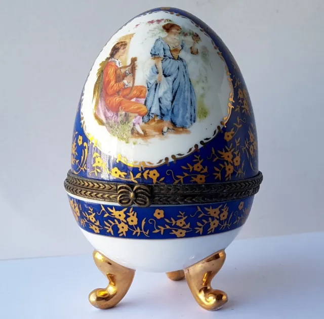 Decorative Can IN Eierform Porcelain Brass Galante Scene Um 1950