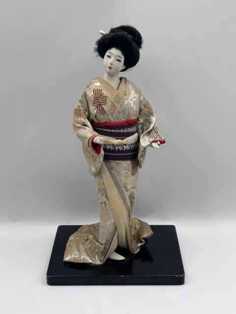 Vintage Collectible Japanese Geisha In Kimono Figurine Doll 11” In With Stand