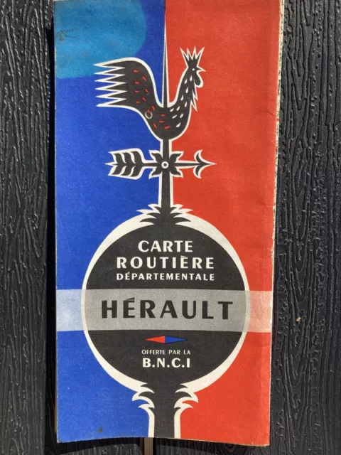 carte routière départementale B.N.C.I HERAULT 34 1957 57x39cm tres bon état