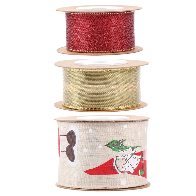 3 Rollen Weihnachtsgeschenkbox Wickelband Polyester Verpackung Bänder Band