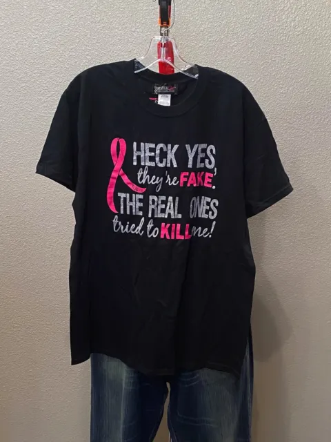Fight Like A Girl Cancer Yes They are Not Real TEE T SHIRT Large L