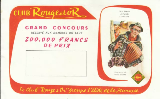 Buvard Vintage  Club Rouge & Or  Paul Berna au Piano  Illustr de P . Dehay