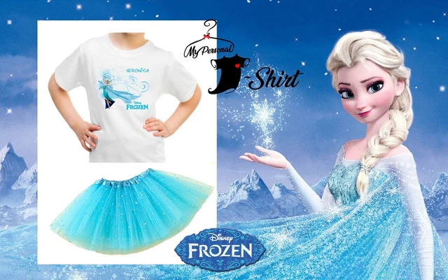 NOVITA'! T-SHIRT FROZEN CON NOME PIù GONNA TUTù CELESTE TSHIRT ELSA ANNA OLAF