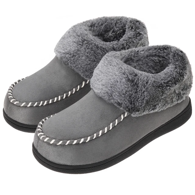 Womens Cozy Ankle High Bootie Slippers Soft Fuzzy Memory Foam Boots House Shoes