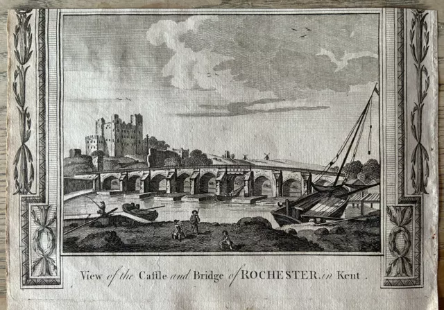 1794 View Of Rochester Castle & Bridge, Kent Original Antique Print