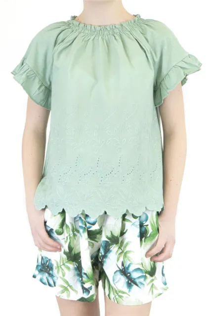 T-shirt ragazza Next verde farfalla top estivo manica corta vacanza spiaggia