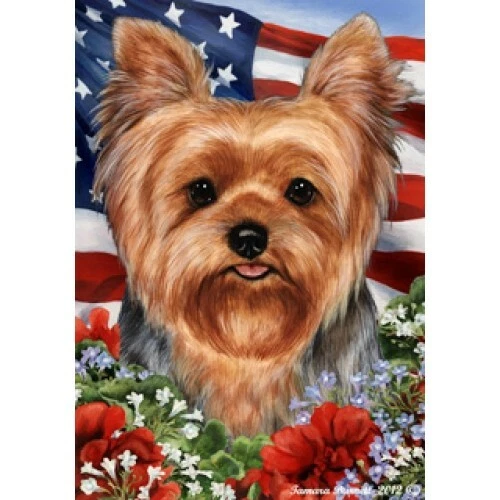 Patriotic (1) House Flag - Yorkshire Terrier Yorkie Pup 16108