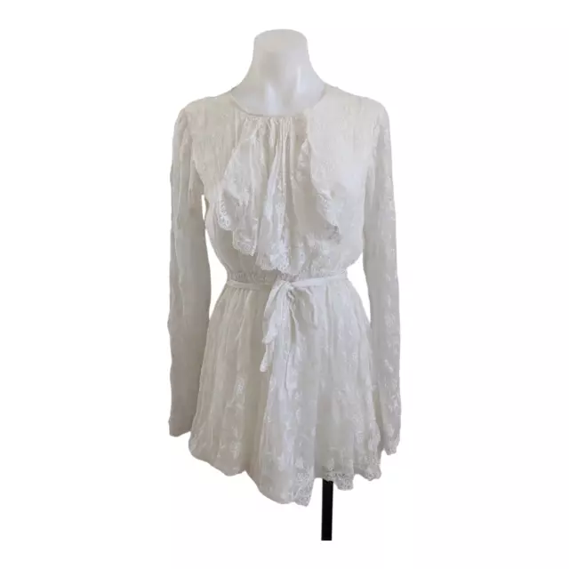 New Mes Demoiselles Size 36 US 6 Lace Mini Dress White Ruffled Belt Long Sleeve