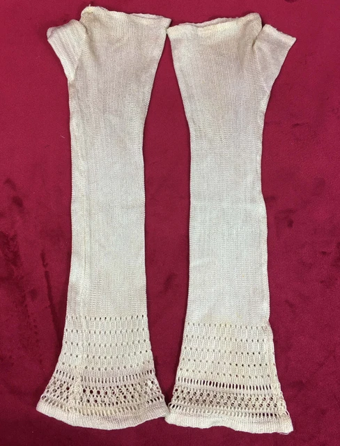 Antique 18th 19th Century Knitted Silk Mitts Gloves Fingerless Victorian Regency