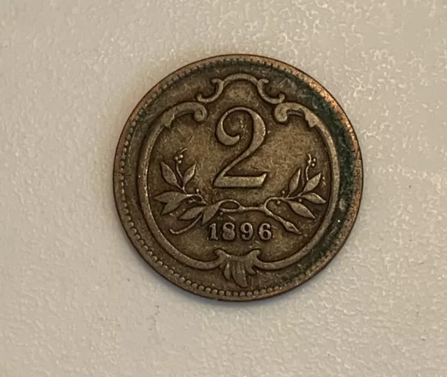Austria - Empire 1896 - 2 Heller Bronze Coin -(245)