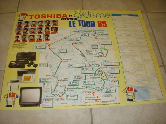 Tour De France - Miroir Du Cyclisme. Cycling Route Poster Map 58x46cm 1992 P 7 019957