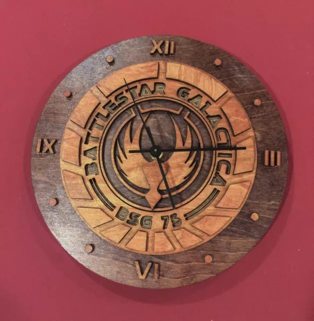 Battlestar Galactica Stained Wood Laser Cut Stained Wood Clock