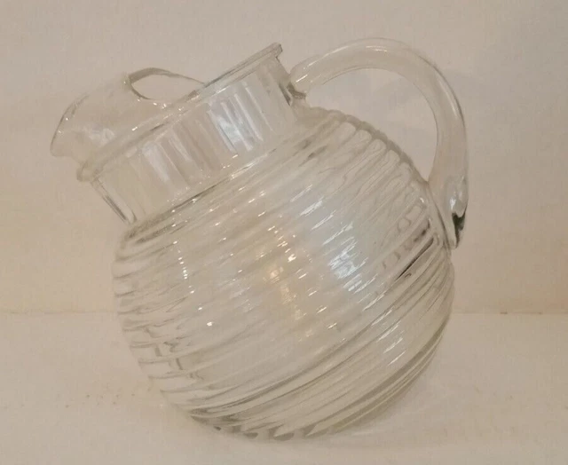 Vintage Anchor Hocking Manhattan Ribbed Clear Small Glass Tilt Ball Pitcher MCM
