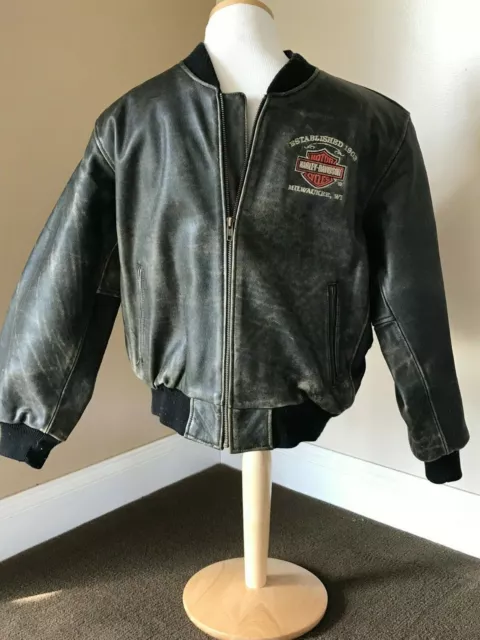 Harley Davidson Authentic Distressed Leather Youth 2XL Jacket Milwaukee