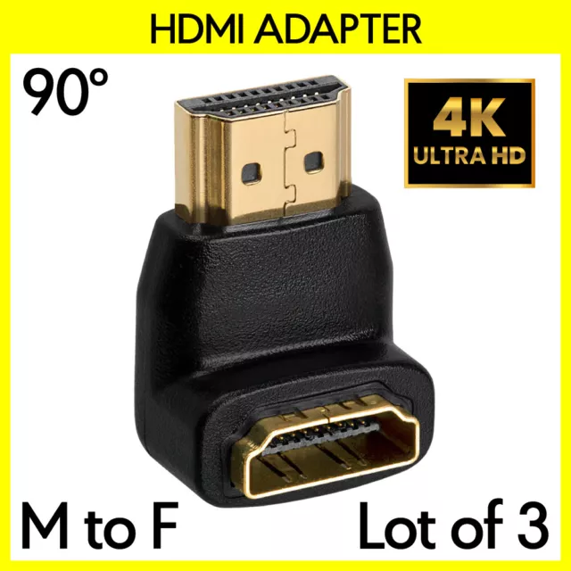 3PCS HDMI Male to HDMI Female Right Angle Adapter L-Shaped 90 Degree Converter