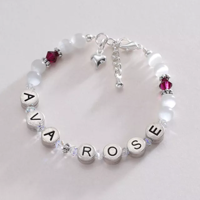 Girls Name Bracelet with Birthstone. Children's Name Jewellery. Any Name!