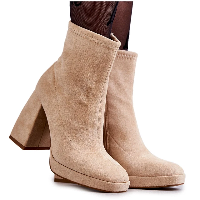 FG2 Bottines en Daim pour Femme à Talons Hauts Beige clair Ramira