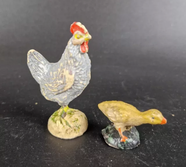 Antik Lineol Massefigur - Huhn & Küken - 1930er - Spielfigur