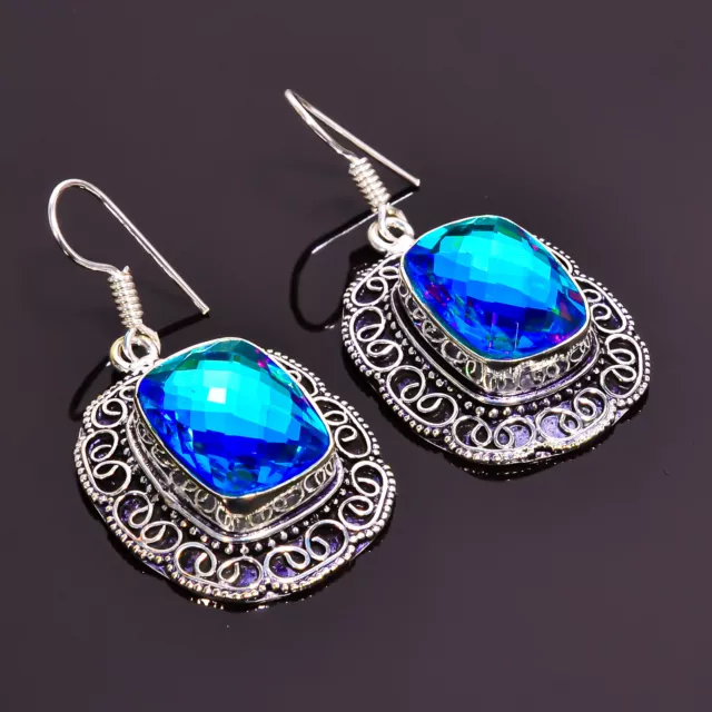 Boucles d'oreilles angulaires vintage en argent sterling 925 pierre...