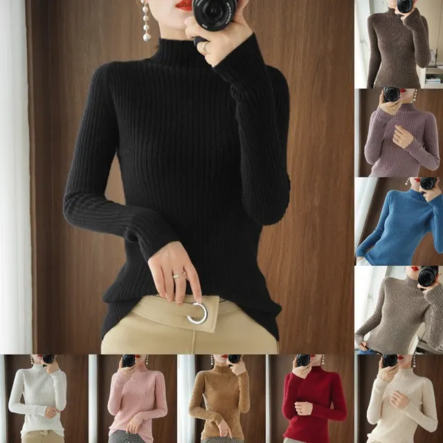 Women Mock Neck Ribbed Knit Tops Pullover Slim Fitted Long Sleeve Sweater Jumper
