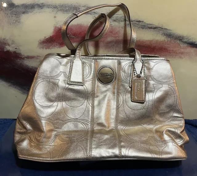 Coach H1193-F18879 Signature Stitch Kiss Lock Metallic Copper Handbag Tote Purse