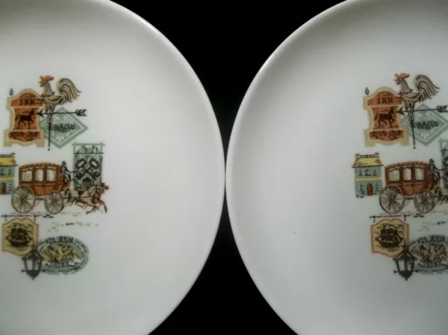 Set of 2 Off-White Plates w/ Weather Vane, Rooster, Horse & Buggy, Ship Pattern 3